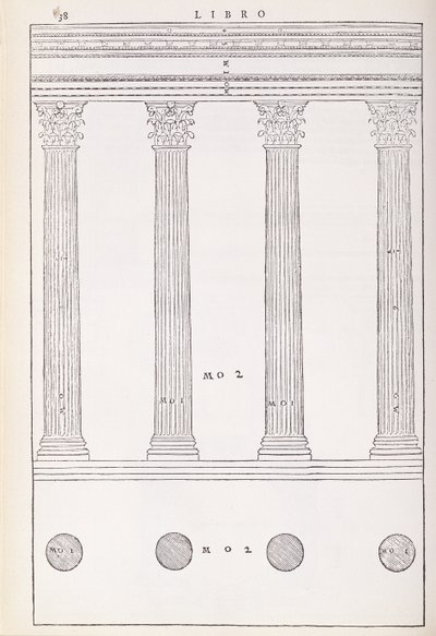 科林斯的命令，由帕拉迪奥写的&39;I Quattro Libri dell&39;Architettura&39;的传真副本插图，最初出版1570 作者 Andrea Palladio